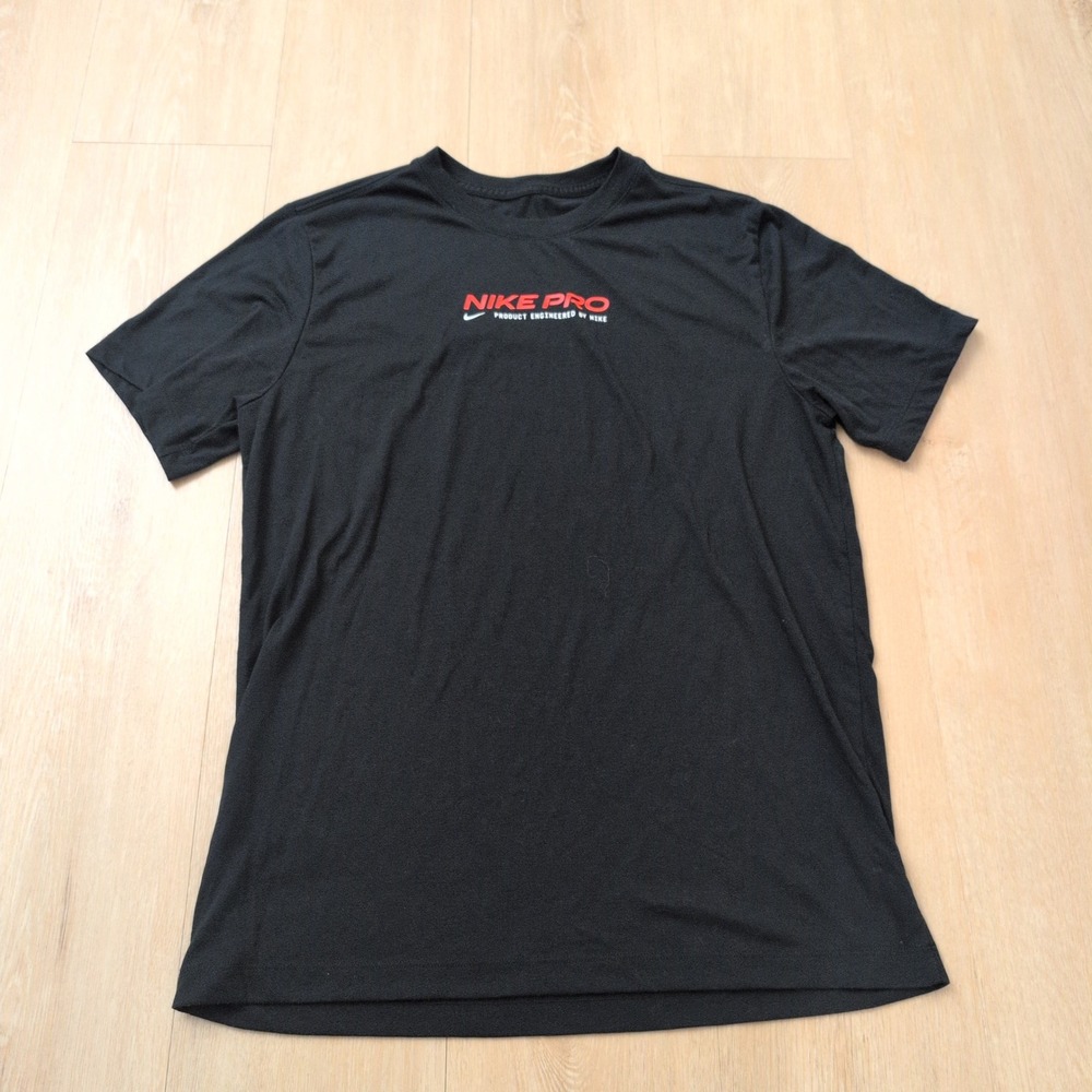 Nike Pro Dri-FIT Mens Training Shirt Black Short Sleeve Graphic Tee Size M